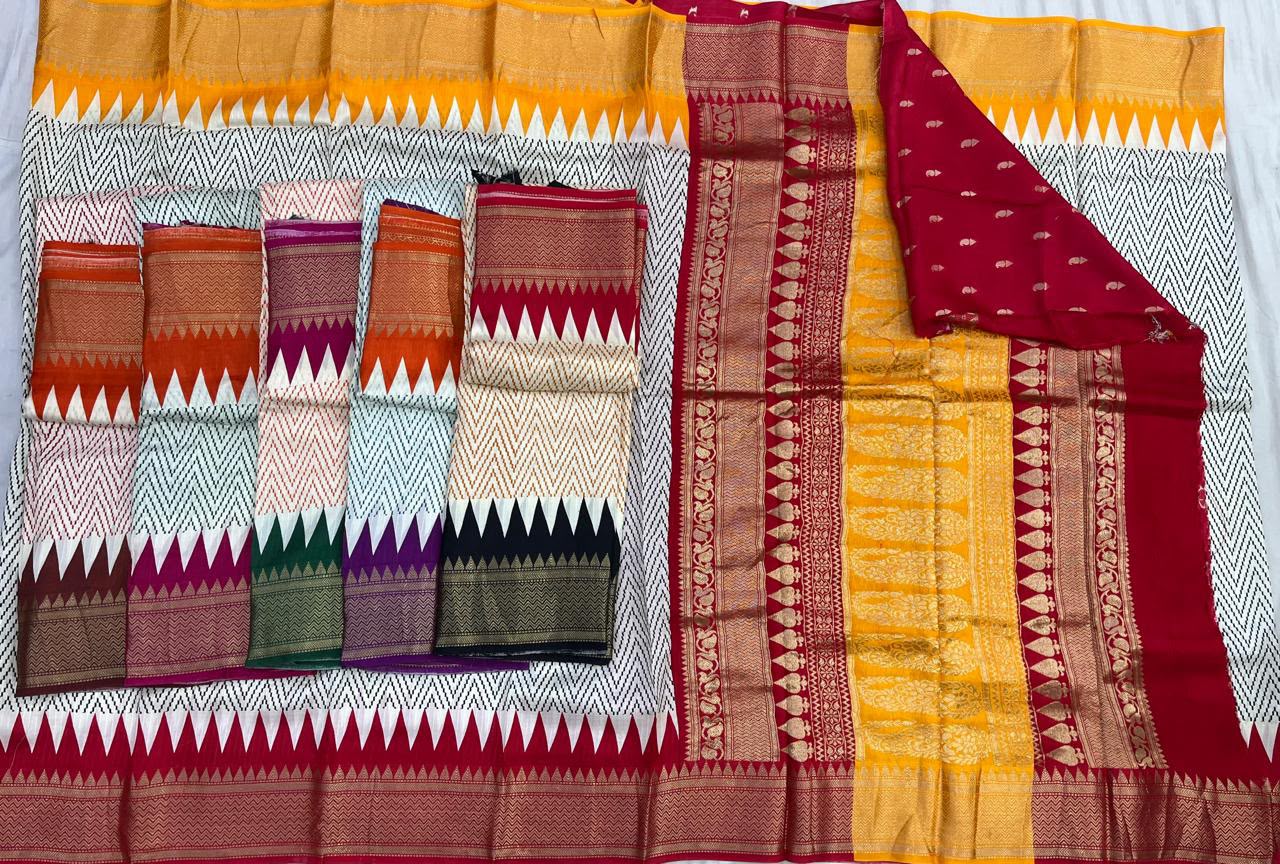 Multicolour Soft Silk Saree Set — Floral Butta (wholesale lot)