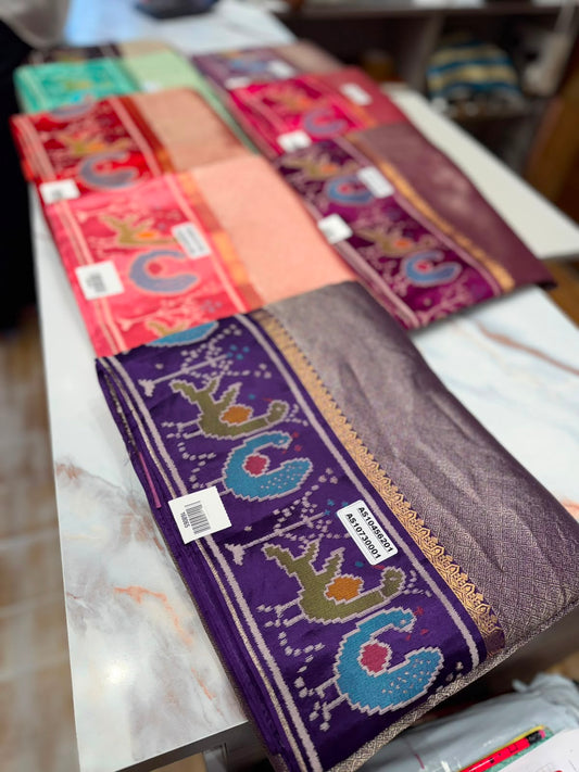 Temple-Border Soft Silk Saree Set — Assorted Colours (wholesale lot)