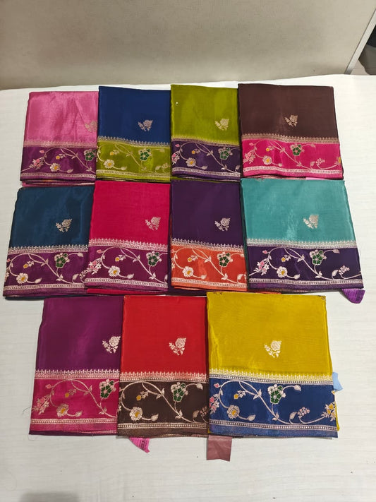 Black [Paithani] Silk Saree — Rose Motifs & Gold Zari Border