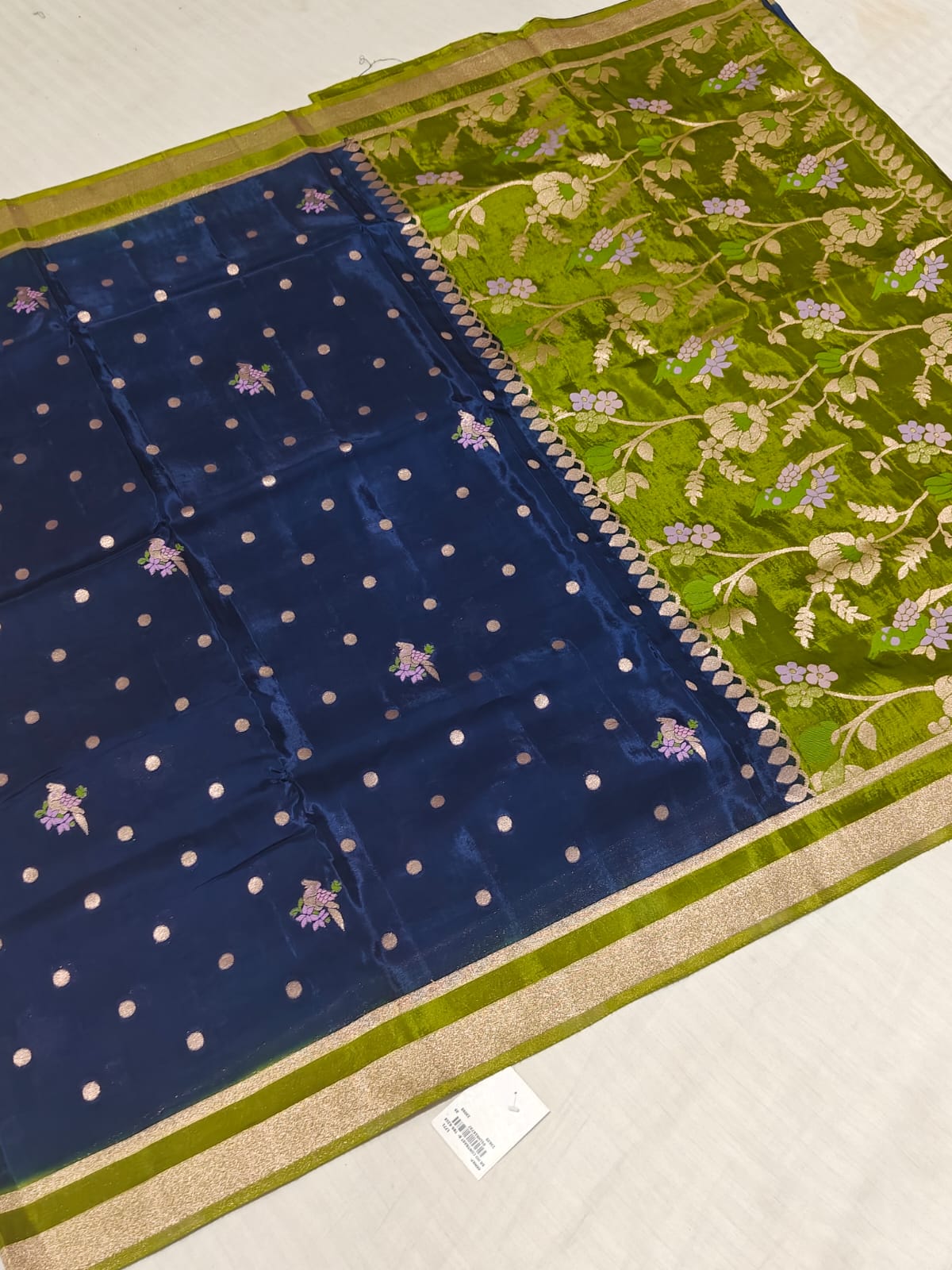 Emerald Green [Banarasi] Silk Saree — Purple Floral Pallu