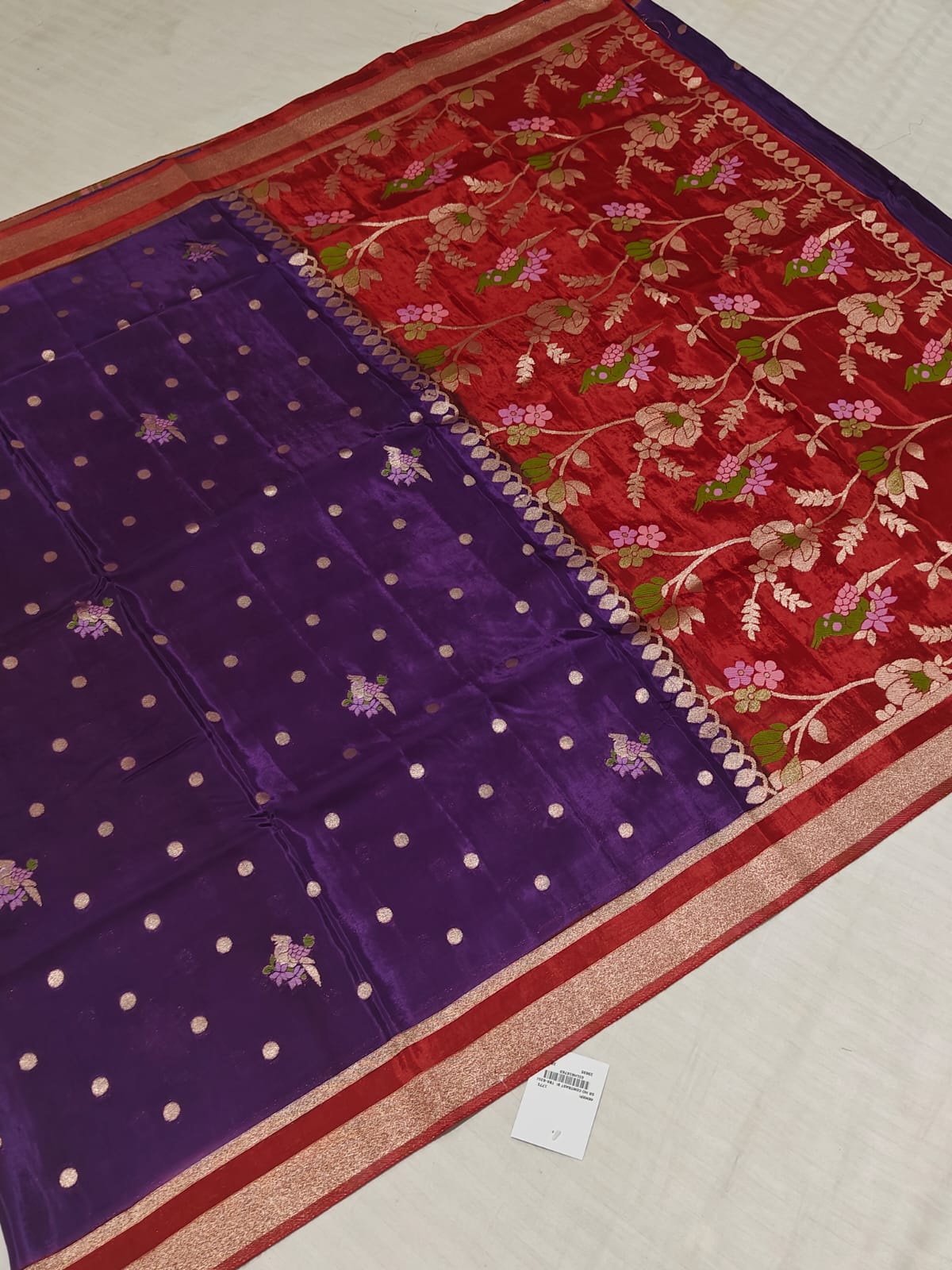 Emerald Green [Banarasi] Silk Saree — Purple Floral Pallu