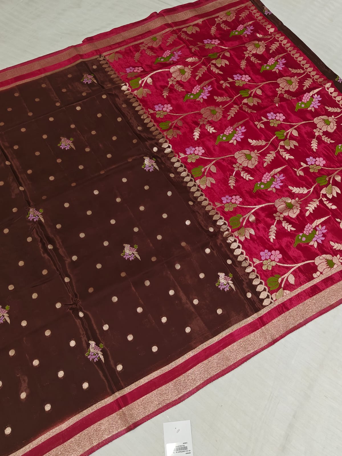 Emerald Green [Banarasi] Silk Saree — Purple Floral Pallu