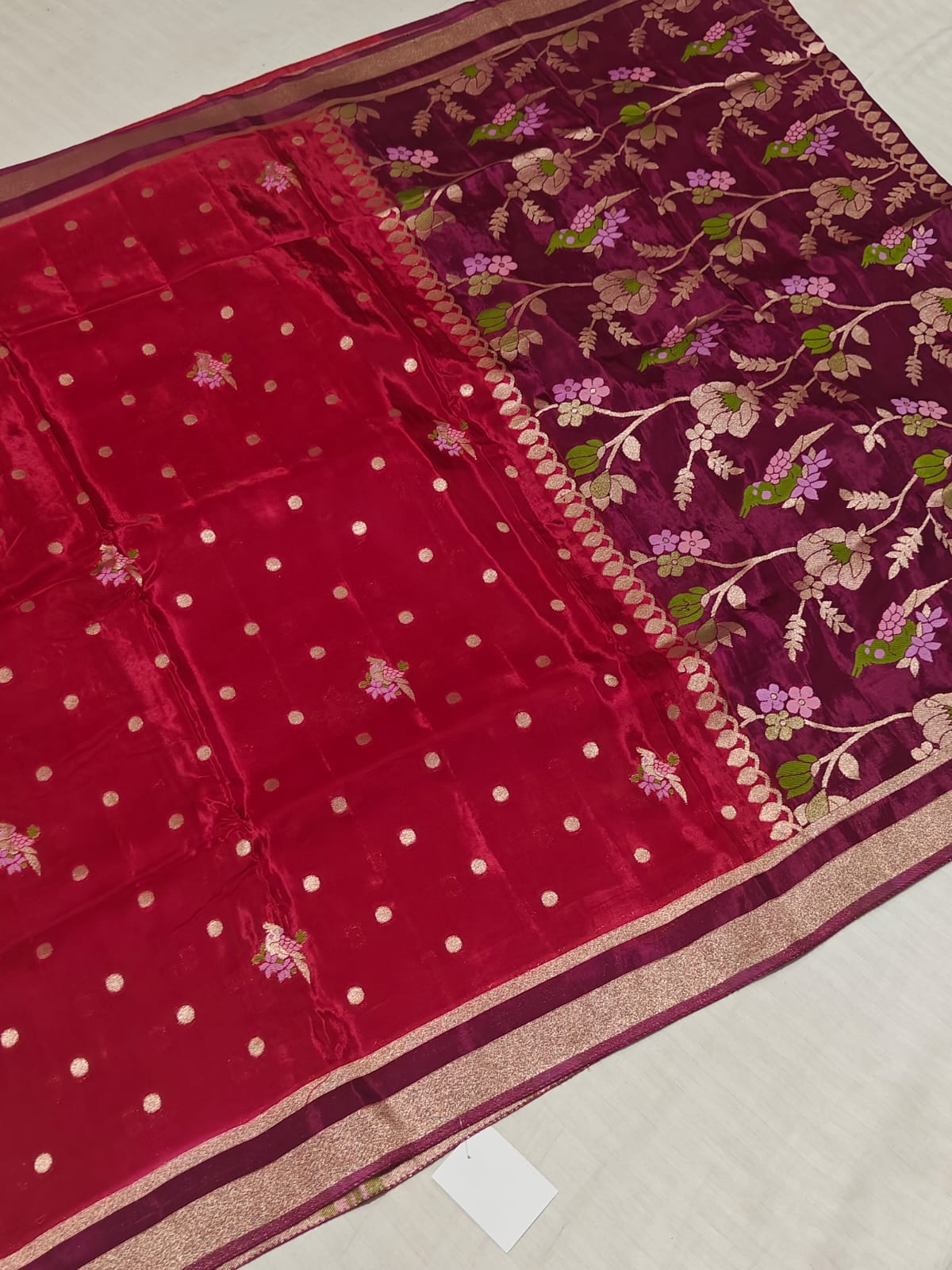 Emerald Green [Banarasi] Silk Saree — Purple Floral Pallu