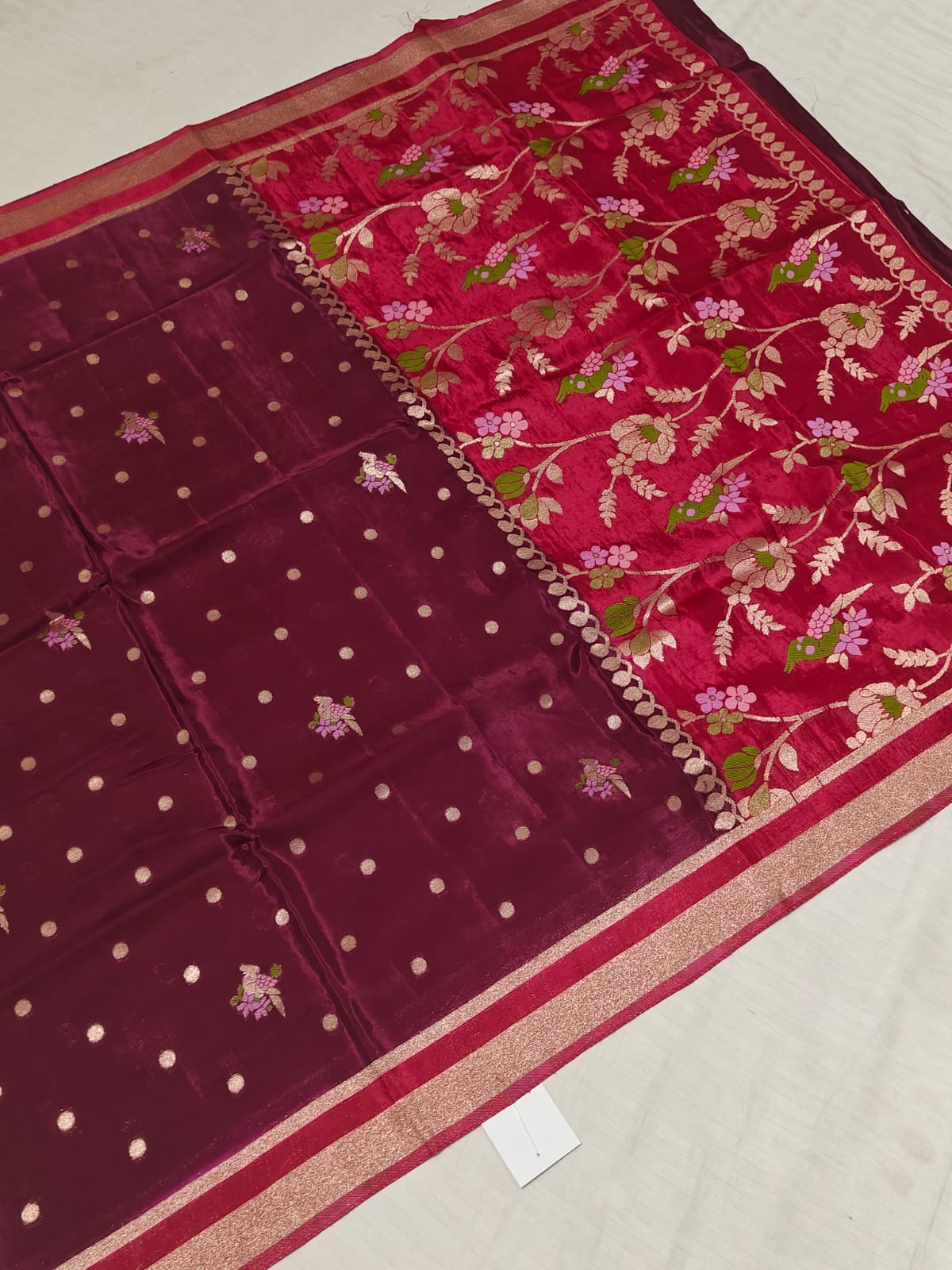 Emerald Green [Banarasi] Silk Saree — Purple Floral Pallu