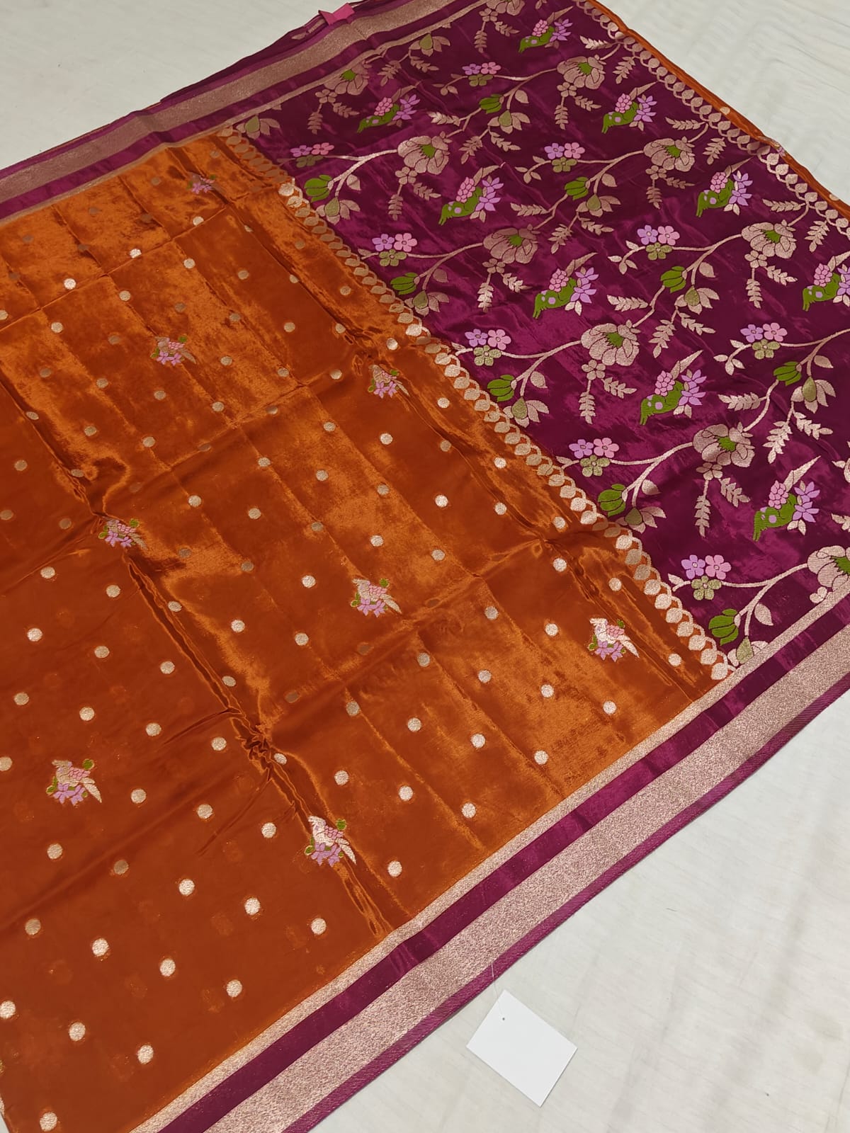 Emerald Green [Banarasi] Silk Saree — Purple Floral Pallu