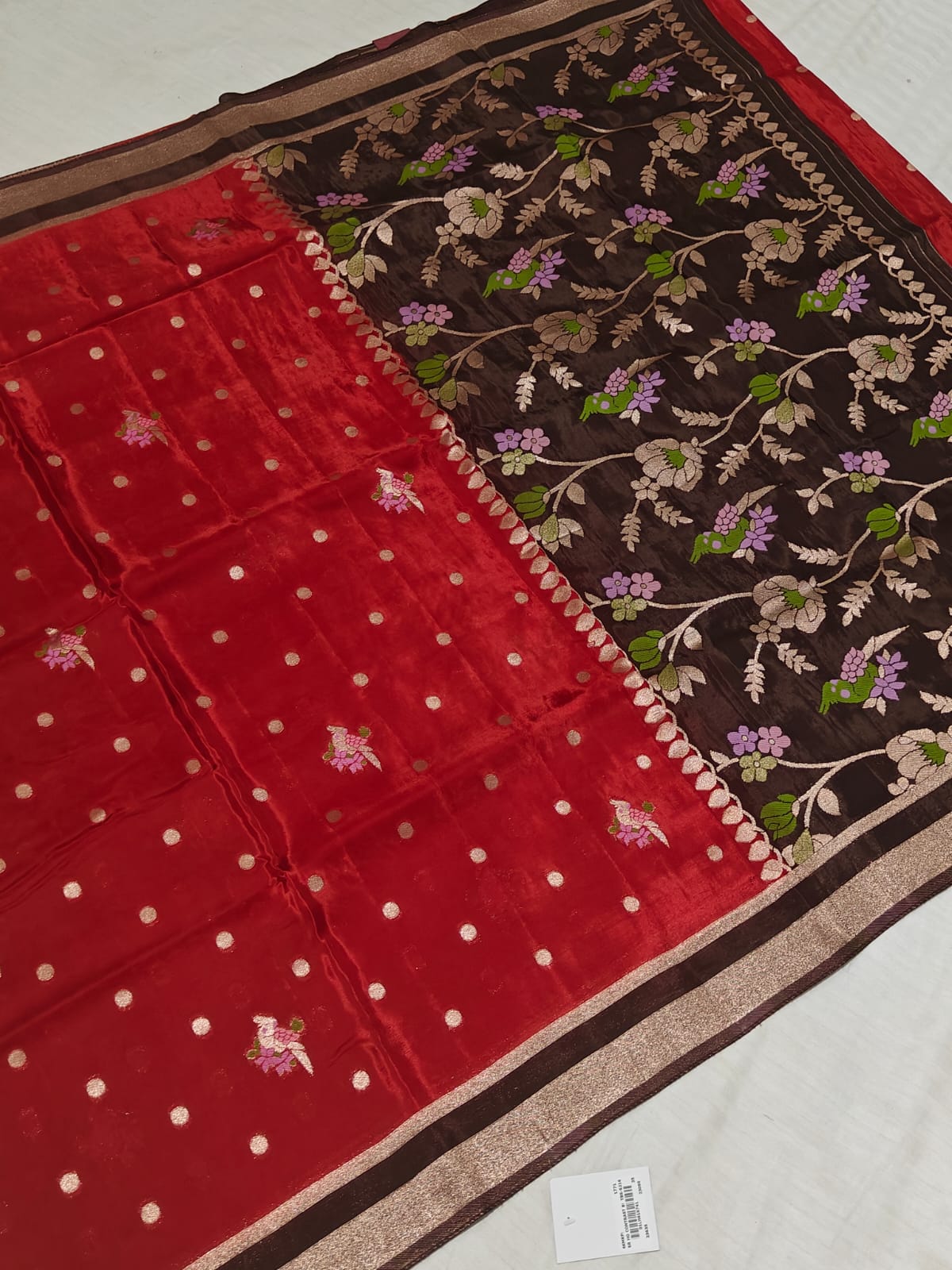 Emerald Green [Banarasi] Silk Saree — Purple Floral Pallu