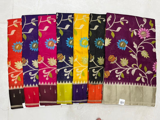 Royal Blue [Georgette] Saree — Floral Jaal Weave