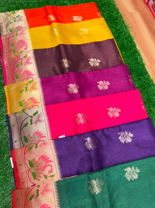 Magenta Pink [Georgette] Saree — Floral Jaal Weave