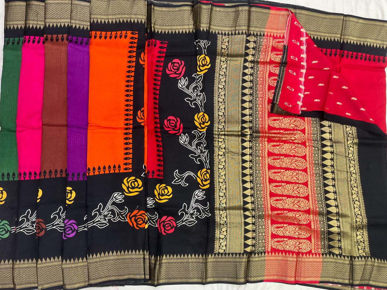 Multicolour Soft Silk Saree Set — Floral Butta (wholesale lot)