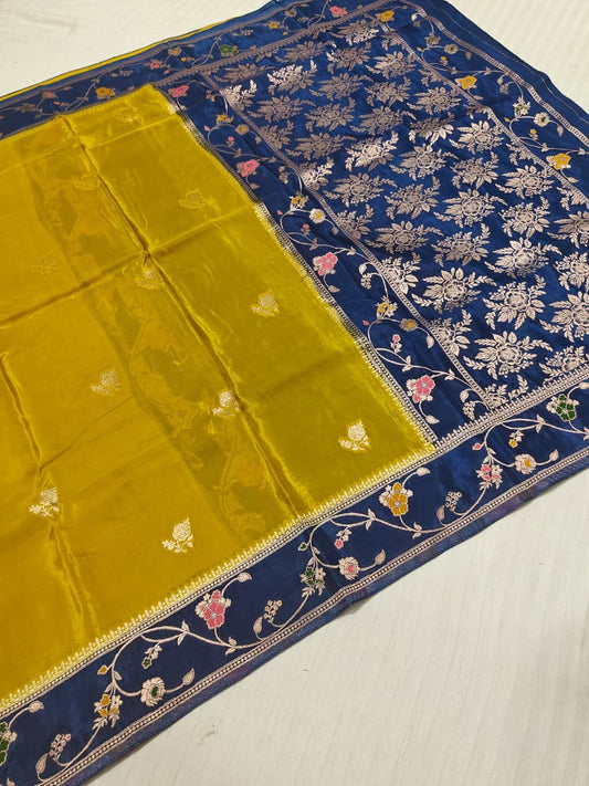 Black [Paithani] Silk Saree — Rose Motifs & Gold Zari Border
