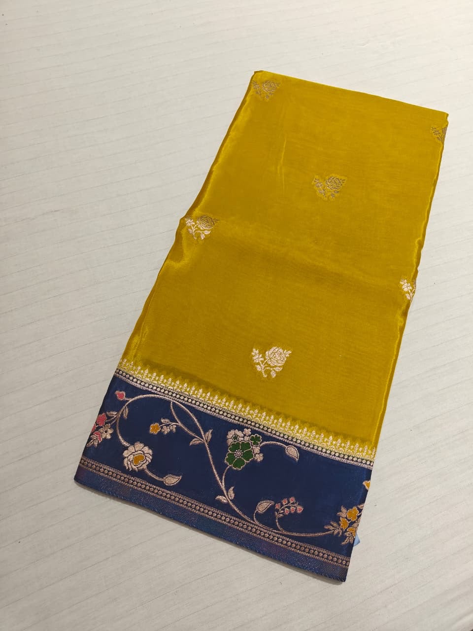 Black [Paithani] Silk Saree — Rose Motifs & Gold Zari Border