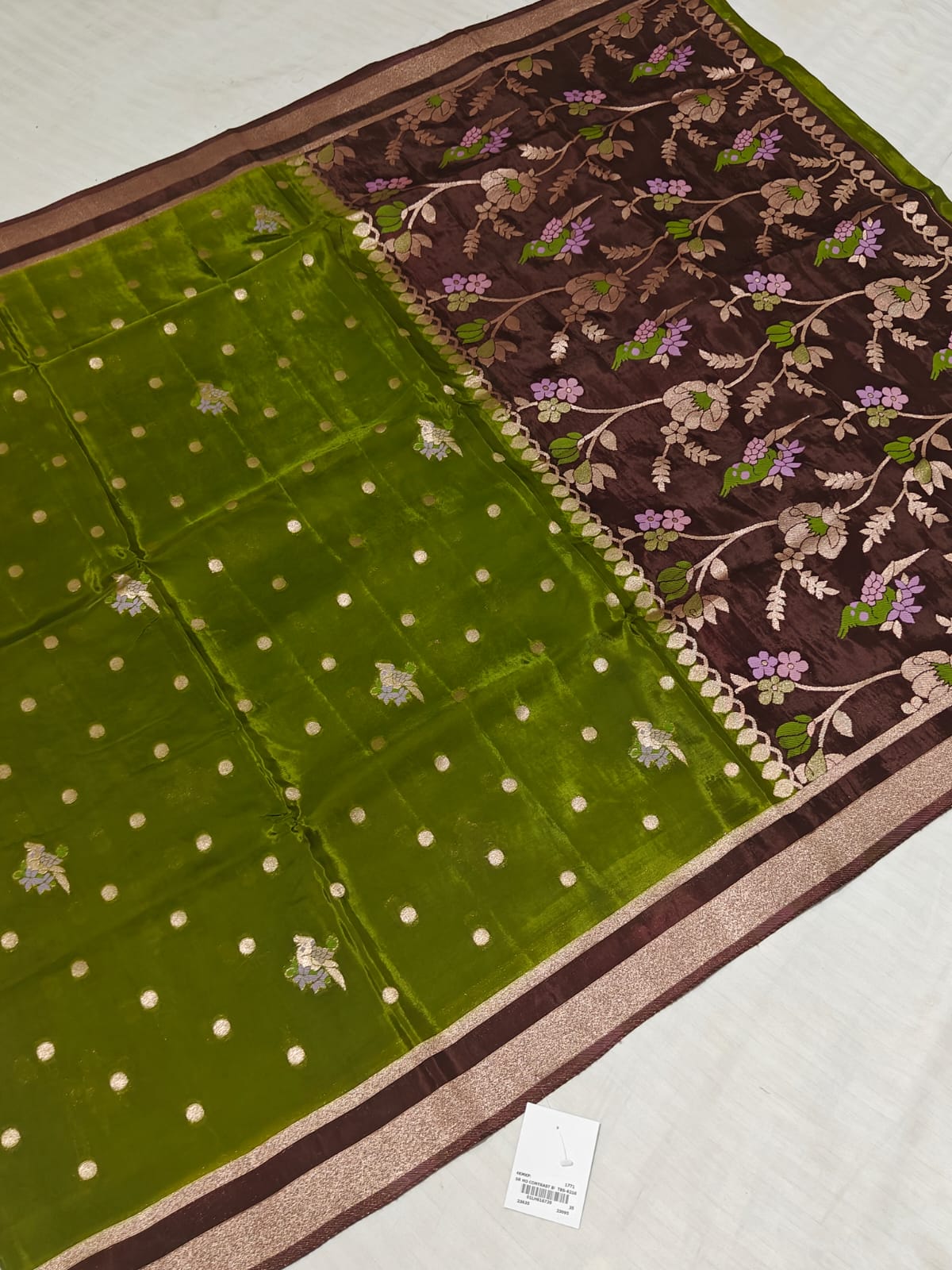 Emerald Green [Banarasi] Silk Saree — Purple Floral Pallu
